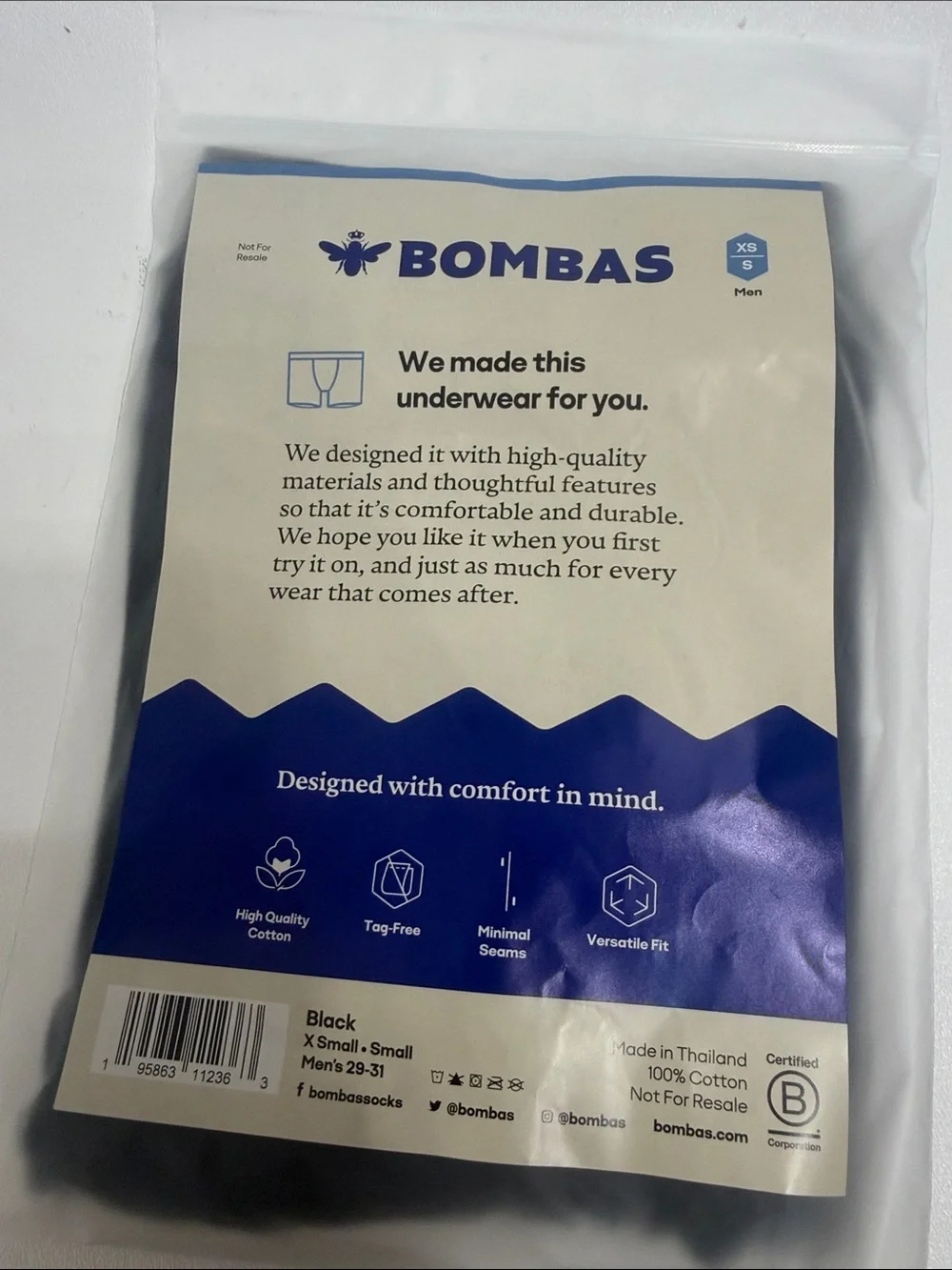 Bombas men’s lot of 5 underwear black size X small small.Mens 29-31. NWT